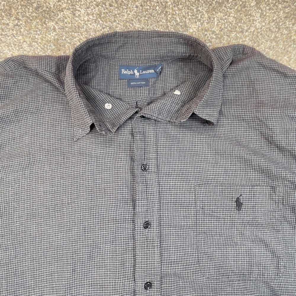 Ralph Lauren Mens Button Up Shirt Gray Houndstooth Size 2XL Big Flawed/Bleach